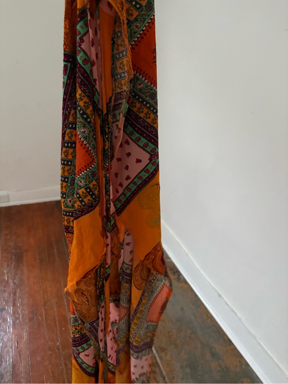 Bohemian Print Maxi Wrap Skirt in Orange and Pink